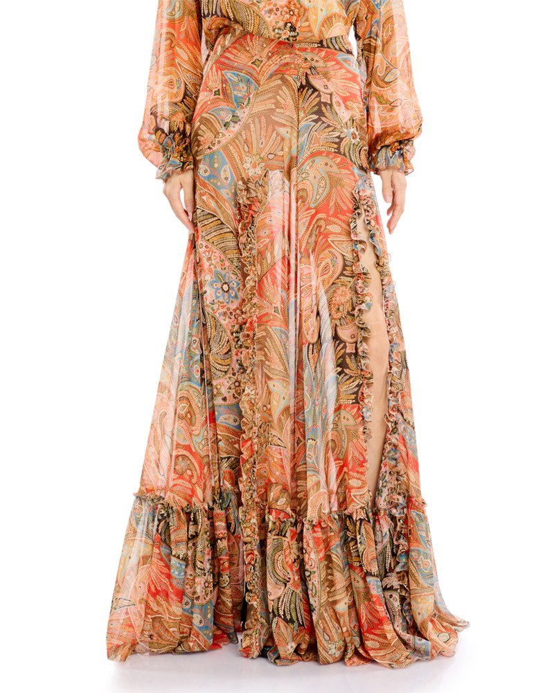 Etro Ruffled Long Skirt in Printed Red