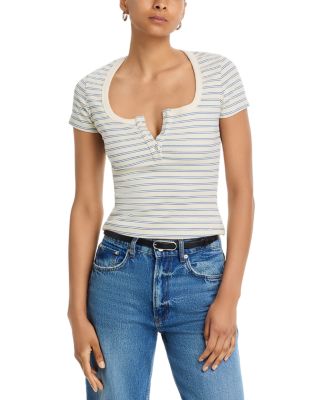 Double Stripe Scoop Henley Tee