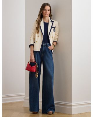 Two Tone Double Breasted Piqu&eacute; Blazer