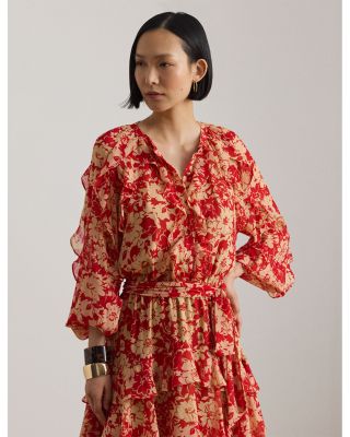 Print Ruffle Trim Georgette Tiered Dress