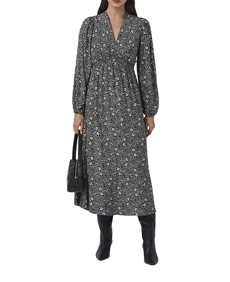 Ghost London Petal Crepe V Neck Midi Waisted Dress