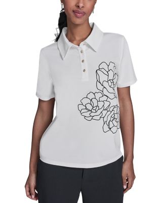 Floral Embroidered Polo Top