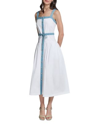 Poplin Mixed Media Tiered Midi Dress