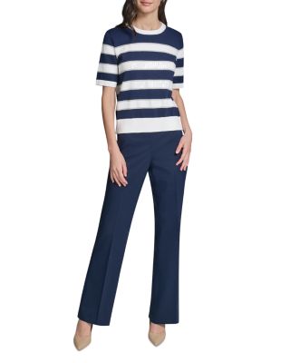 Striped Sequin Short Sleeve Sweater