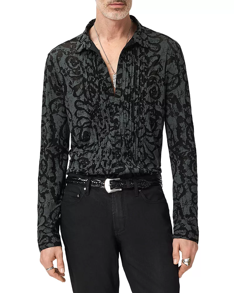 John Varvatos Florian Printed Pintuck Burnout Shirt