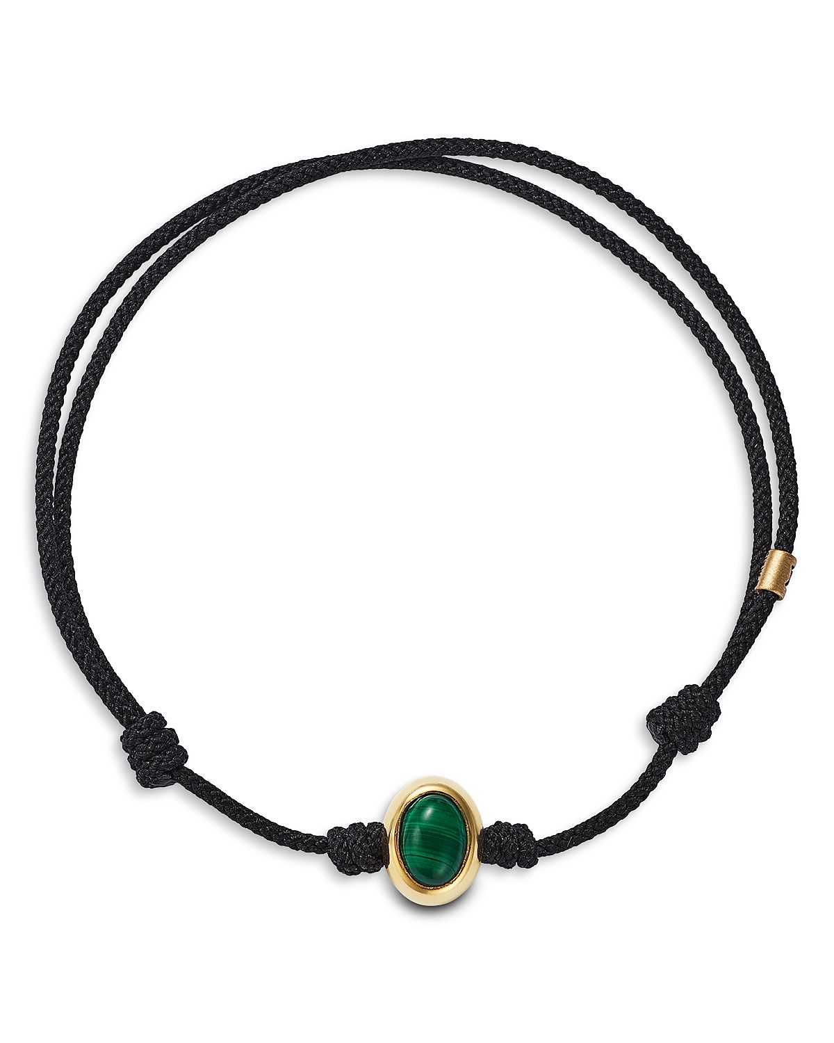 Luis Morais 14K Yellow Gold Malachite Oval Cabochon Eye of the Idol Black Cord Bracelet