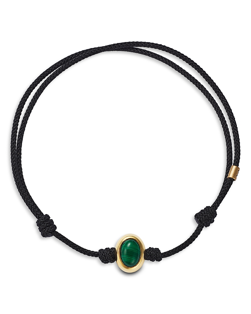 Luis Morais 14K Yellow Gold Malachite Oval Cabochon Eye of the Idol Black Cord Bracelet