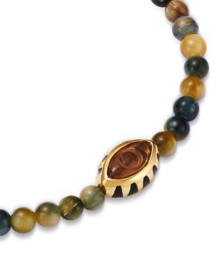 14K Yellow Gold Citrine Eye of the Idol Tiger Eye Bead Bracelet