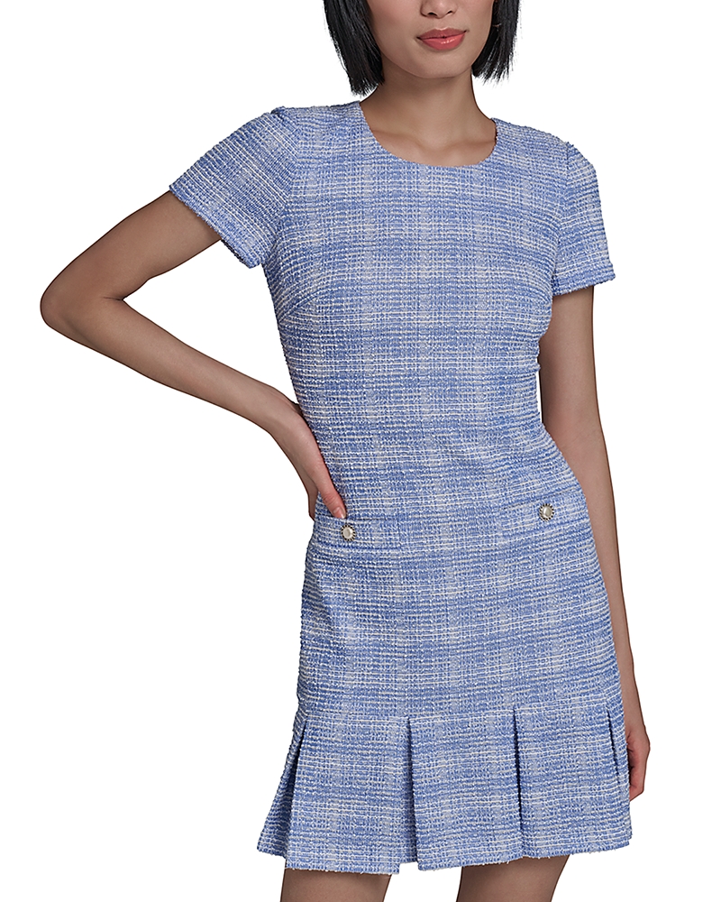 Karl Lagerfeld Paris Short Sleeve Boucle Tweed A Line Dress