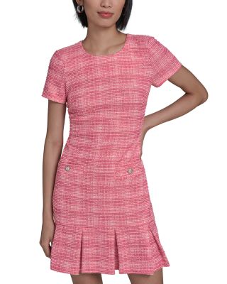 Karl Lagerfeld Paris Short Sleeve Boucle Tweed A Line Dress