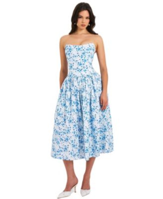  Paloma Print Linen Corset Draping Top Midi Dress