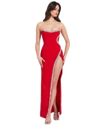  Xoana Strapless High Slit Crystal Embellished Gown