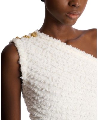 Dotted Tweed One-Shoulder Dress