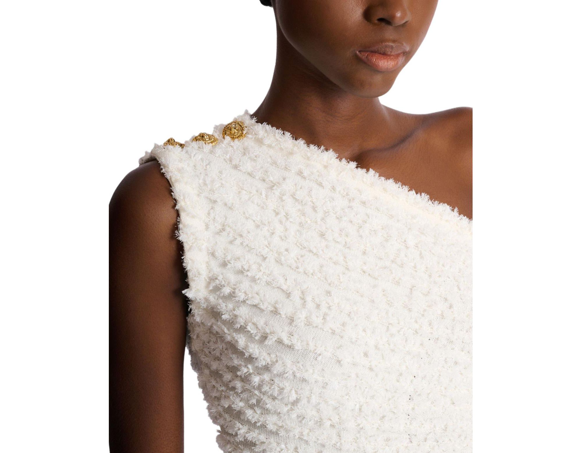 Dotted Tweed One-Shoulder Dress — Image 6