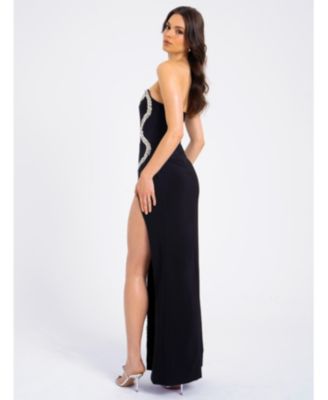  Xoana Crystal Embellished High Slit Gown