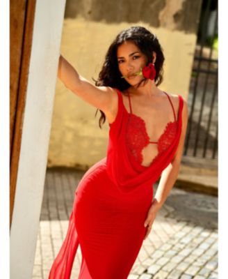  Ulanda Chiffon Lace Backless Maxi Train Dress