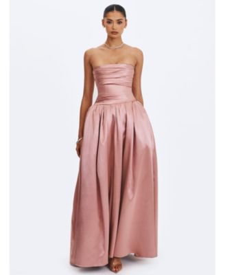  Willette Satin Strapless Gathered Maxi Dress