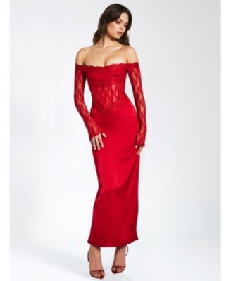 Nessa Lace Satin Corset Maxi Dress