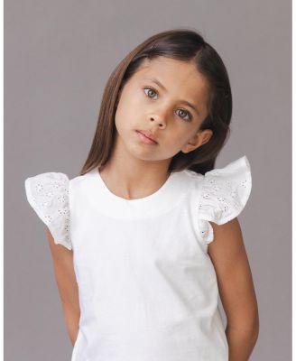 Girls' Organic Knit Top with Eyelet Flutter Sleeves - Little Kid, Big Kid