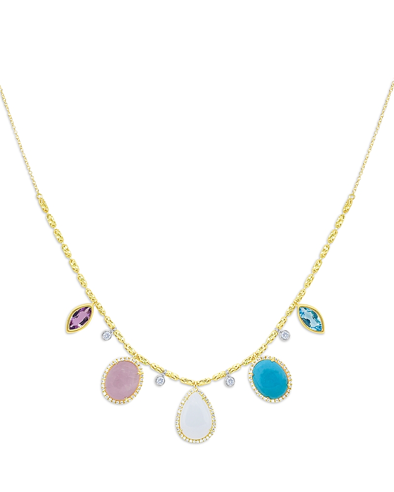 Meira T 14K White & Yellow Gold Multi Gemstone & Diamond Dangle Pendant Necklace, 16