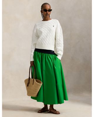 Shirred Cotton A-Line Skirt