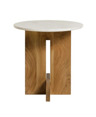 Tarin Acacia Wood and Marble Side Table