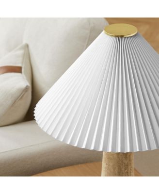 Cove Travertine Table Lamp With Pleated Shade