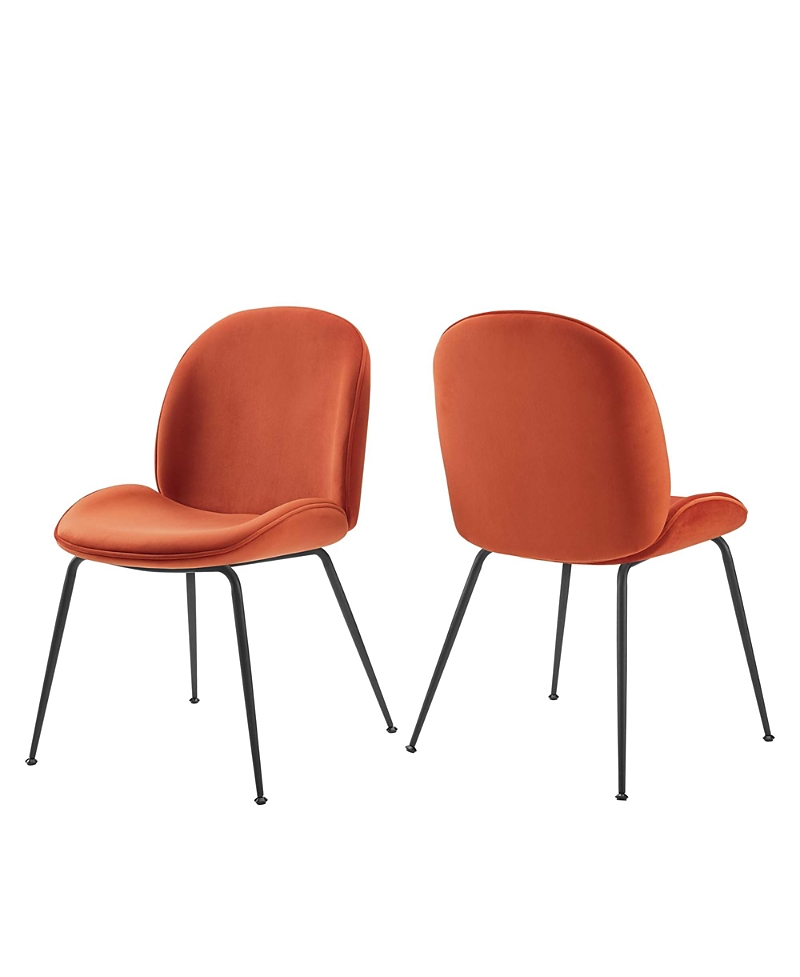 Modway Scoop Black Powder Coated Steel Leg Performance Velvet Dining Chairs, Set of 2