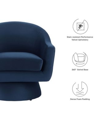 Astral Performance Velvet Fabric and Wood Swivel Chair