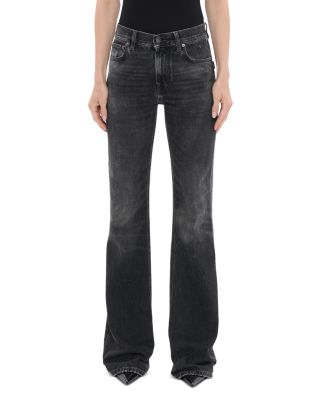 Flora Mid Rise Flare Leg Jeans in Authentic Black Wash