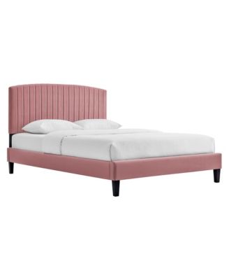 Alessi Performance Velvet Platform Bed with Wood Legs, Queen