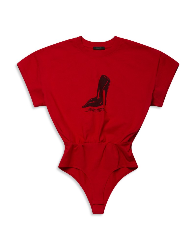 Willy Chavarria Knit Bodysuit in Red Hot