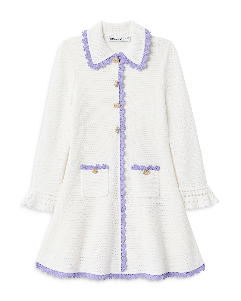 Self-Portrait Girls' Contrast Trim Pointelle Knit Dress - Little Kid, Big Kid