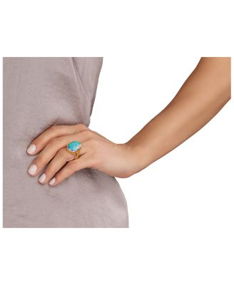  24K Yellow Gold Rune Oval Ethiopian Opal Statement Ring