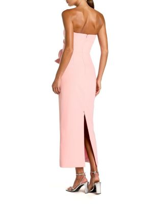 Strapless Crepe Dress with 3D Satin Flowers