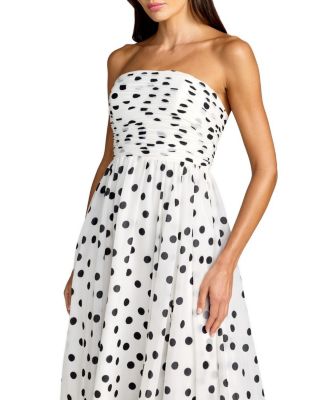 Polka Dot Strapless Viscose Gown with Slit
