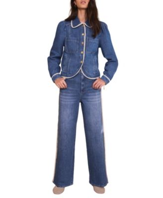  Women's Midwash Lace Trim Straight Jeans