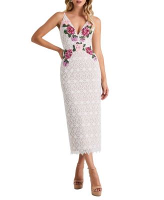 Domenique Floral Embroidered Lace Midi Dress