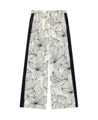  Women's Floral Print Wide Satin Trousers
