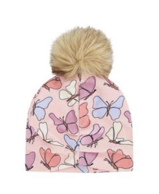 Girls' Stretch Jersey Hat Printed Butterflies with Pompom - Baby