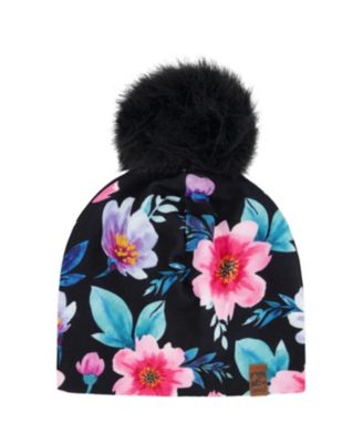 Girls' Stretch Jersey Hat Printed Flowers with Pompom - Baby