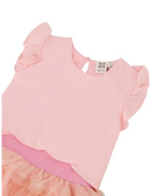  Girls' Bi-Material Short Flutter Sleeve Dress - Big Kid