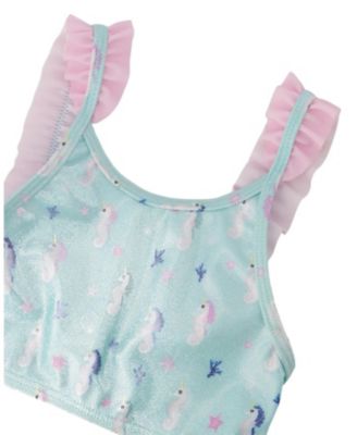 Girls' Two-Piece Ruffle Seahorse Swimsuit - Little Kid