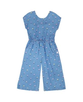 Girls' Short Sleeve Chambray Flower Jumpsuit - Little Kid