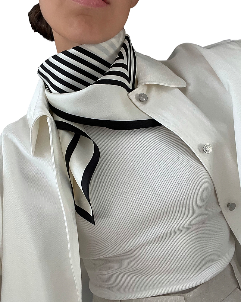 lescarf Striped Cream Silk Scarf