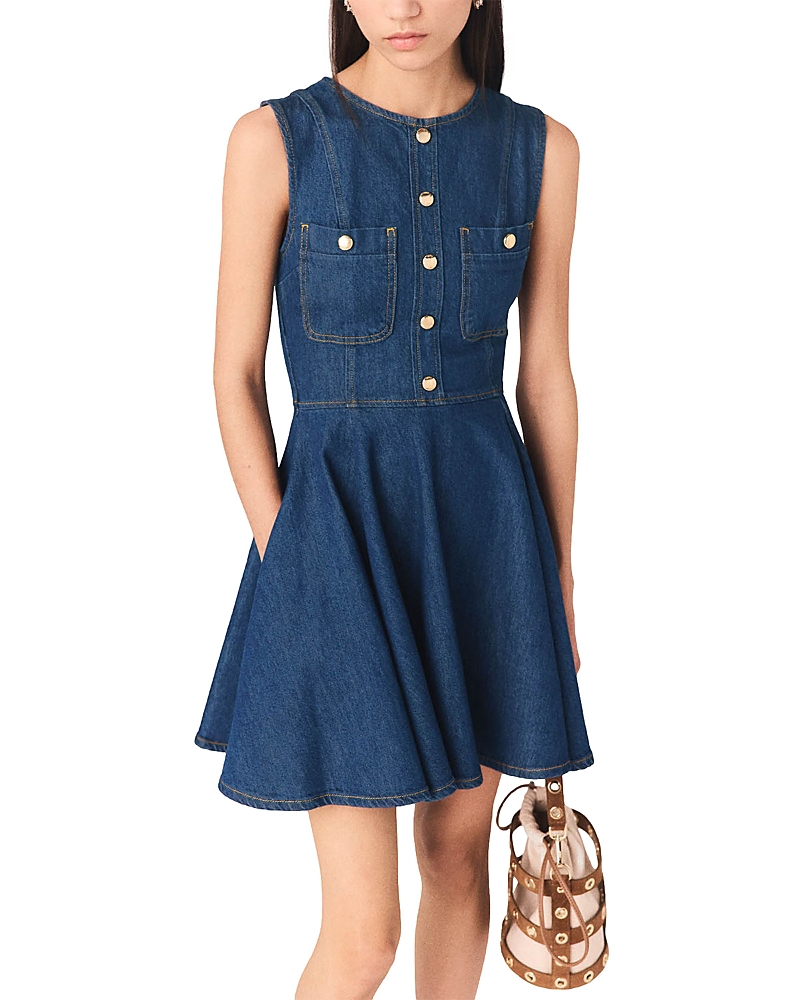 Maje Risunim Flared Mini Denim Dress
