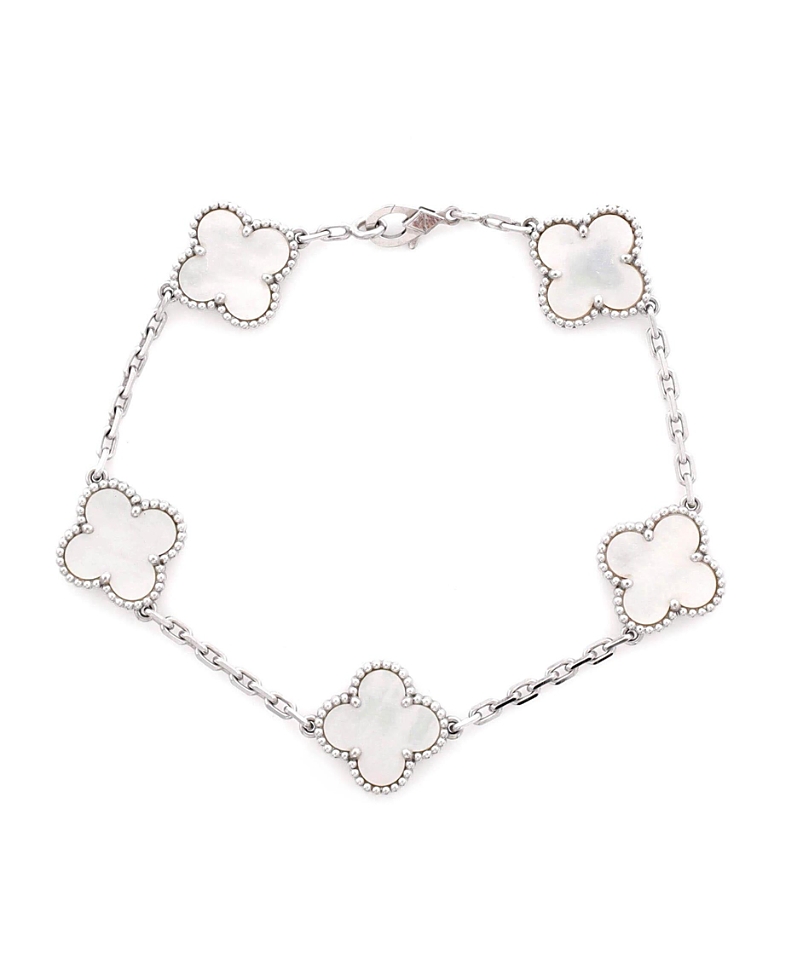 Pre-Owned Van Cleef & Arpels Vintage Alhambra 5 Motifs Bracelet 18K White Gold and Mother of Pearl