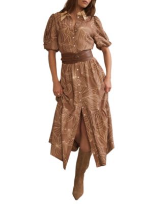  Women's Floral Print Maxi Shirt Dress with Puff sleeves