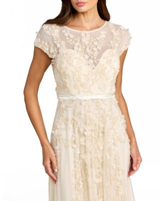 Floral Embellished Short Sleeve Mesh Gown