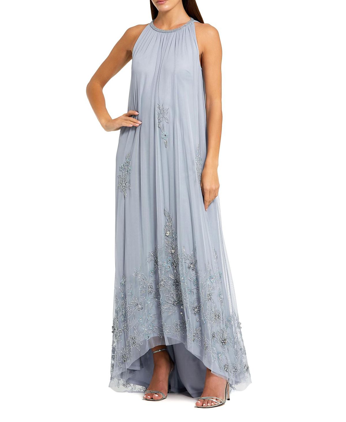 Mac Duggal High Neck Floral Embellished Trapeze Gown